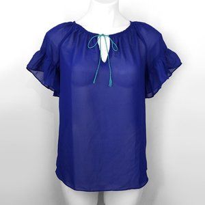 Milly for Design Nation Blue Ruffle Sleeve Top XS